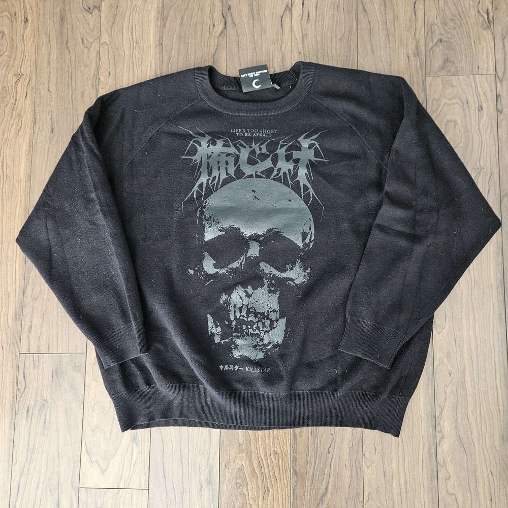 Killstar Black Crewneck Sweater with Gray Skull Graphic